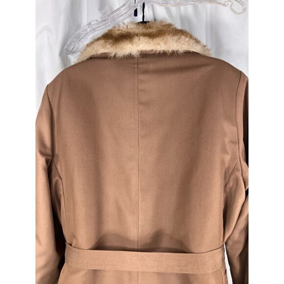 Vintage Overcoat XL Faux Fur Lined Belted Rain Coat Mob Wife Penny Lane - Picture 10 of 12
